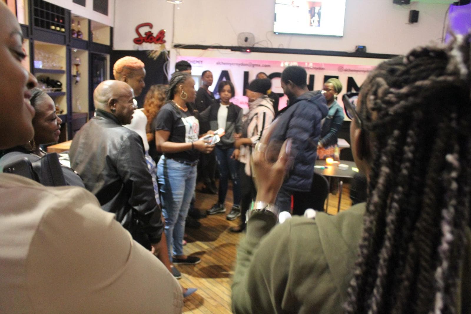 Community members gathering for storytelling and performances